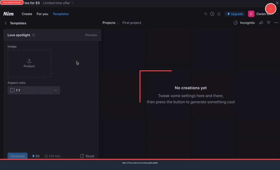 Proje Oluşturma Ekranı