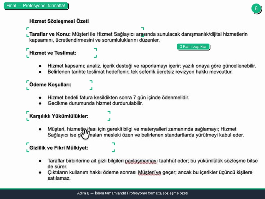 Final, Profesyonel Kontrat Hazır